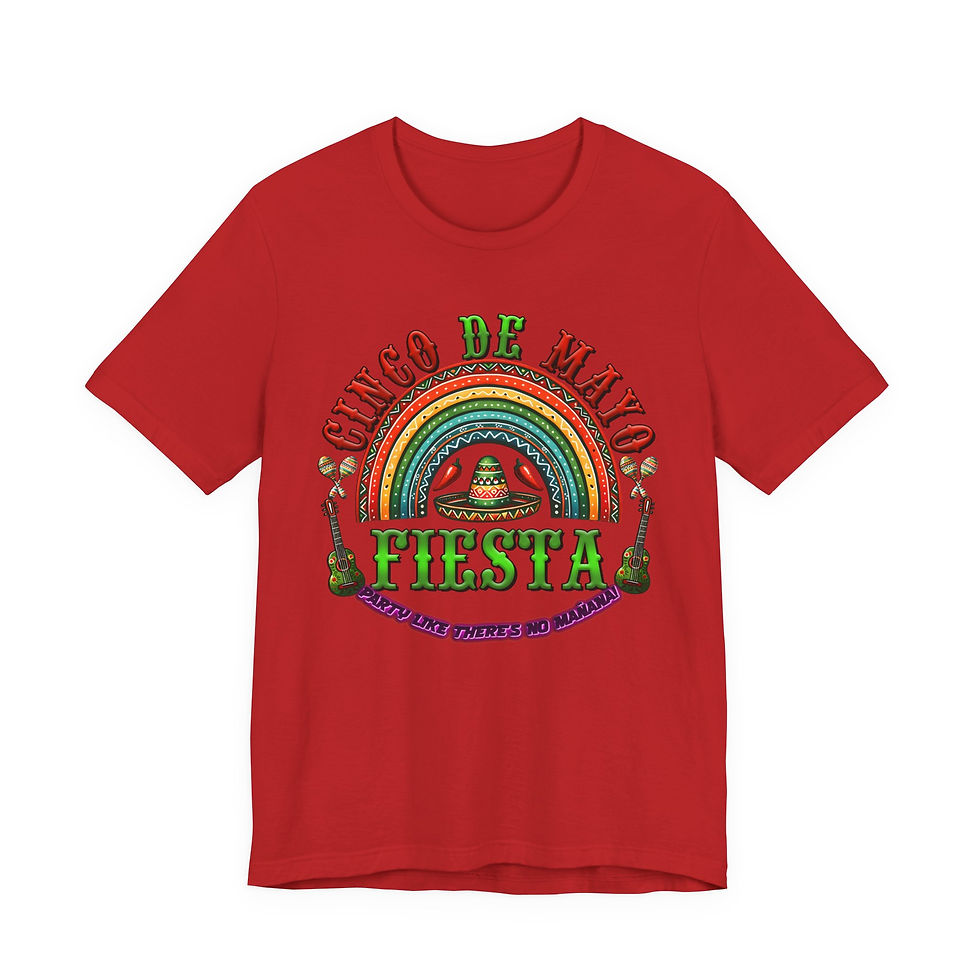 Thumbnail: Red t-shirt: Cinco De Mayo Fiesta, Celebrate the Spirit of Mexico graphic.