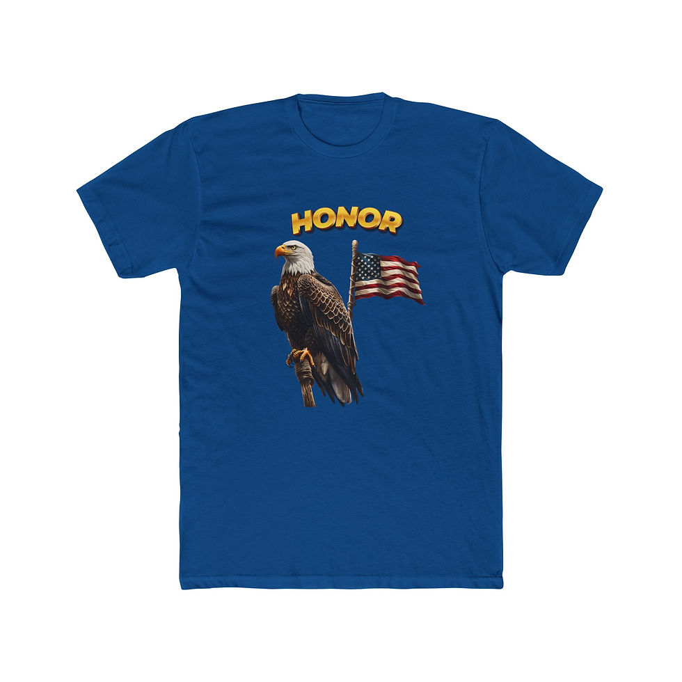 Thumbnail: Blue t-shirt with "HONOR" text, bald eagle, American flag design.