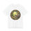 Thumbnail: White t-shirt, circular design of Easter bunny painting chicks and eggs.