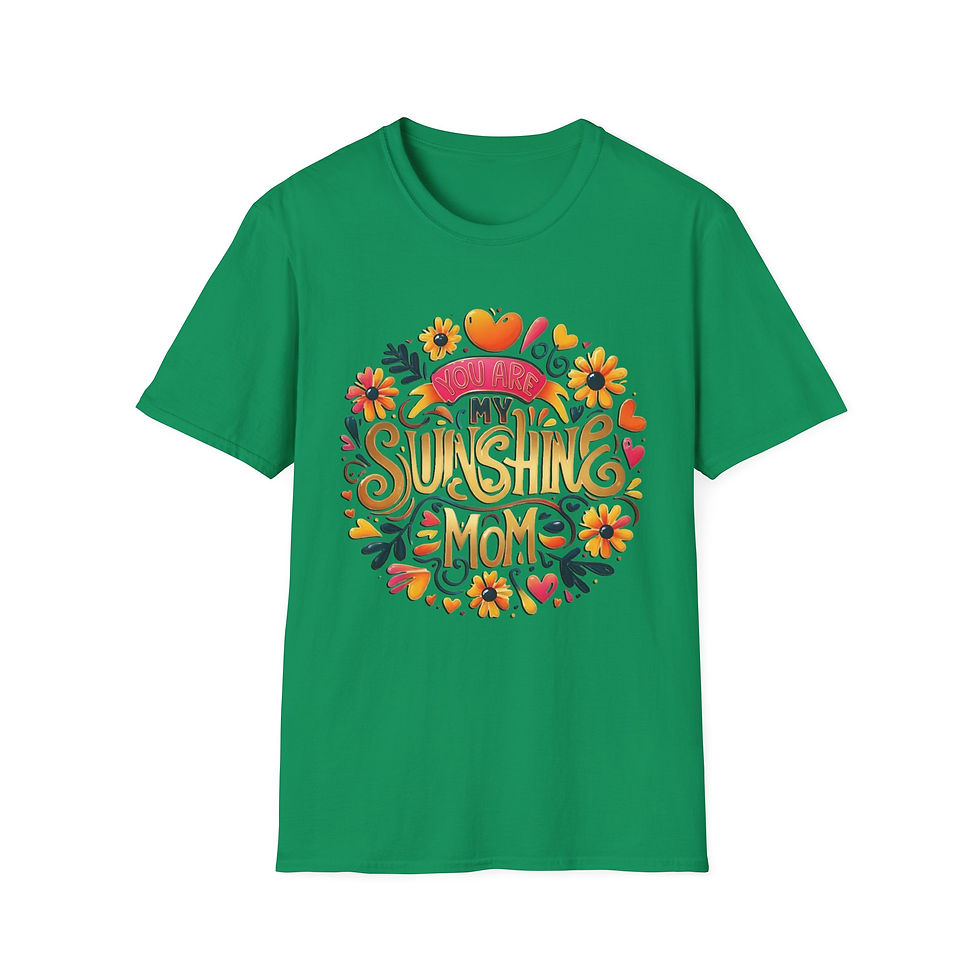 Thumbnail: Green t-shirt with 'SUNSHINE MOM' text in colorful floral design.