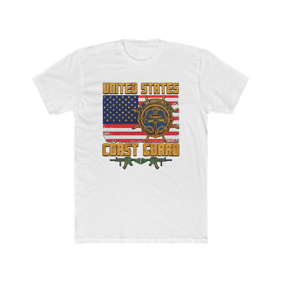 Thumbnail: White t-shirt, UNITED STATES COAST GUARD graphic, US flag emblem.