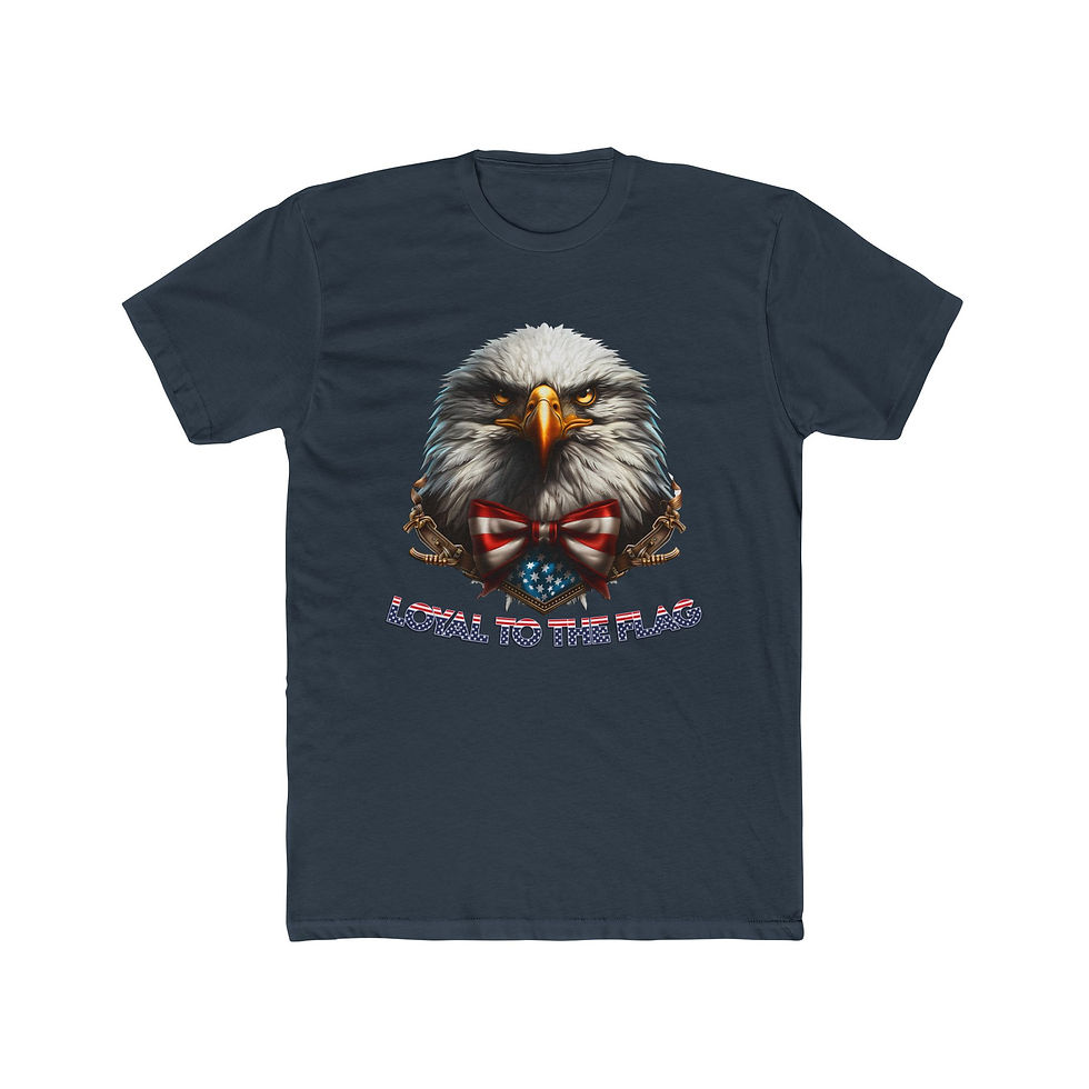 Thumbnail: Navy t-shirt with bald eagle, patriotic bow tie, "LIBERTY AND JUSTICE FOR ALL"