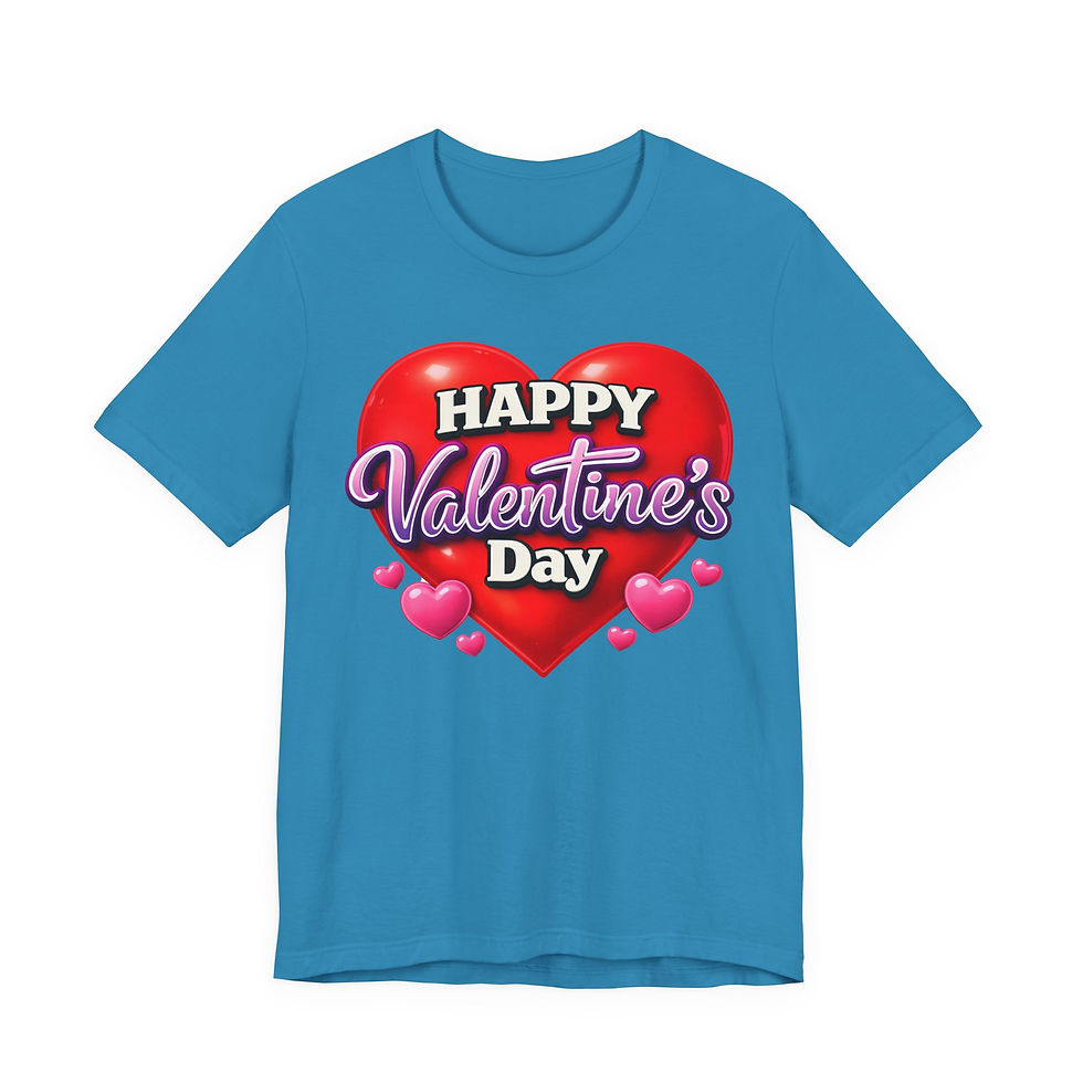 Thumbnail: Blue t-shirt with large red heart and "HAPPY Valentine's Day" text.