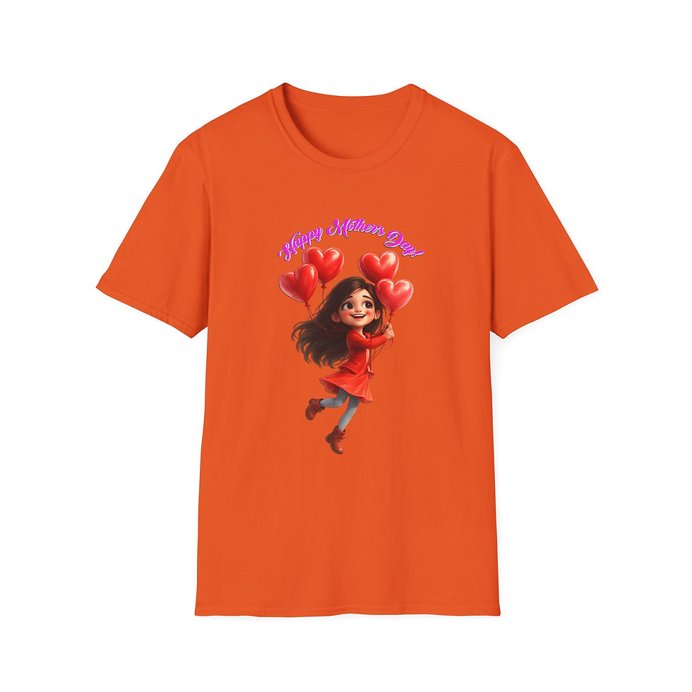 Thumbnail: Orange t-shirt, "Happy Mother's Day" girl with red heart balloons.
