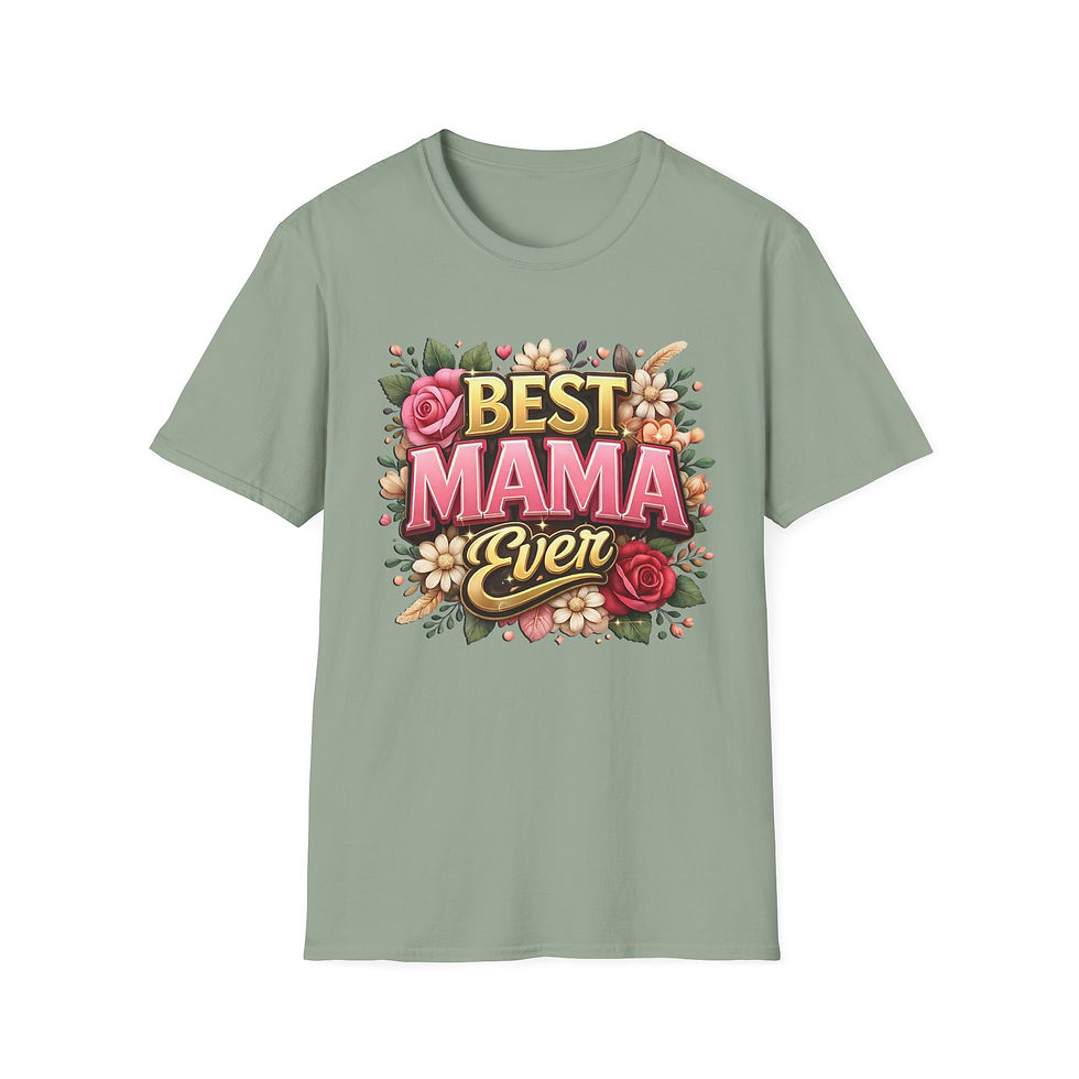 Thumbnail: Green t-shirt with 'BEST MAMA EVER' text and colorful flower design.