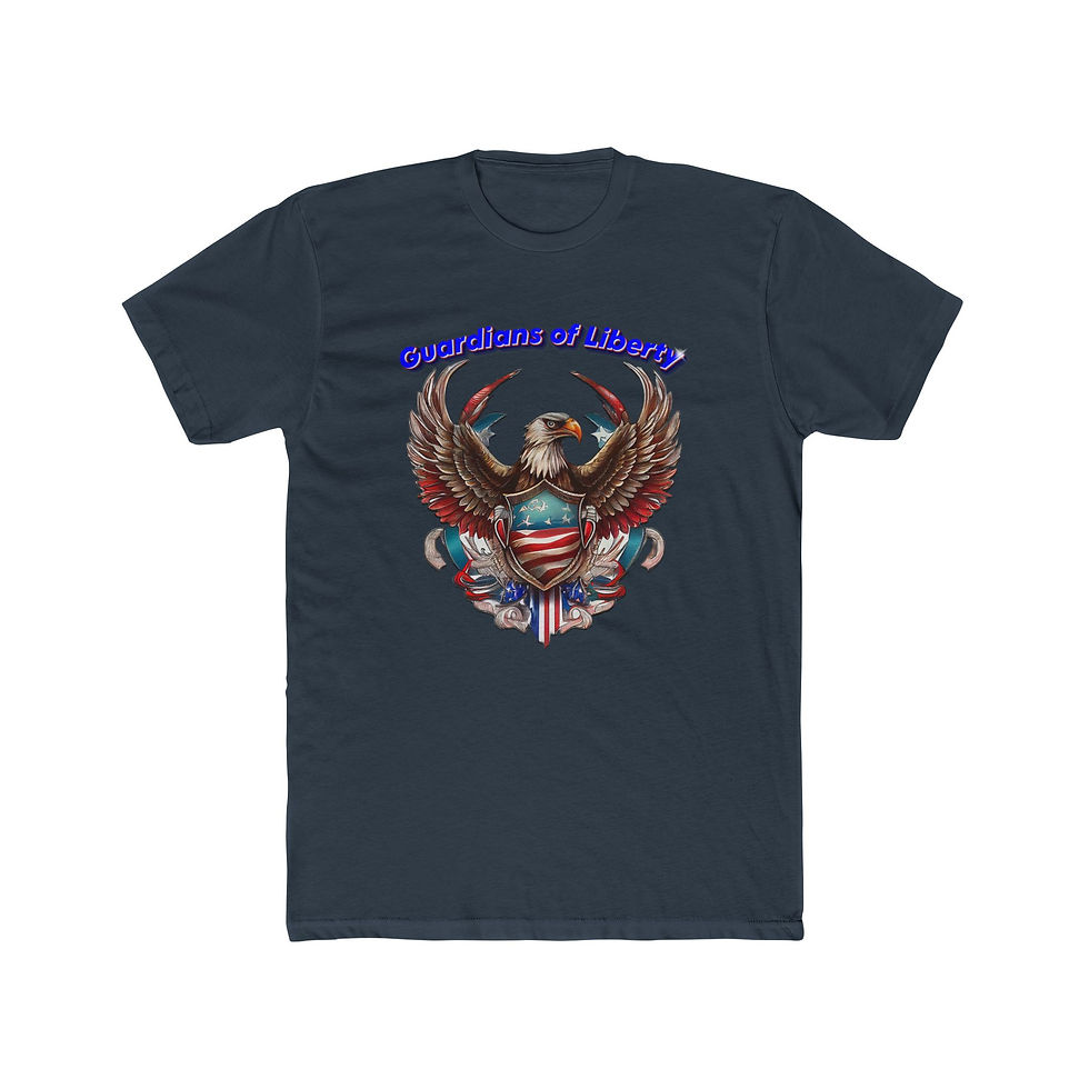 Thumbnail: Dark blue t-shirt with American eagle, "SPIRIT OF LIBERTY", "USA" patriotic design.