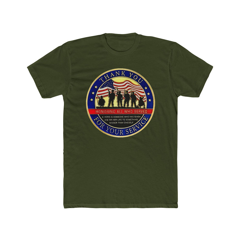 Thumbnail: Green t-shirt, 'WELCOME HOME', 'NEVER FORGET', 'HONOR THOSE WHO SERVE' emblem.