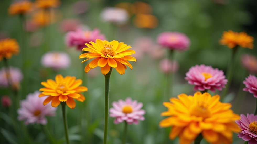 Close-up view of an English flower garden with colorful blooms