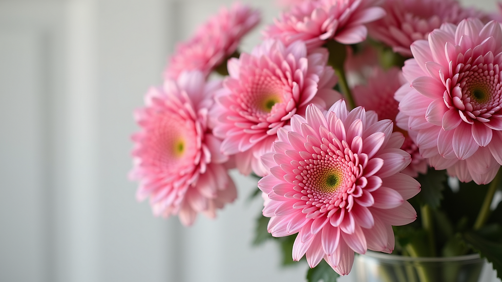 Close-up view of a bouquet featuring various pink flowers