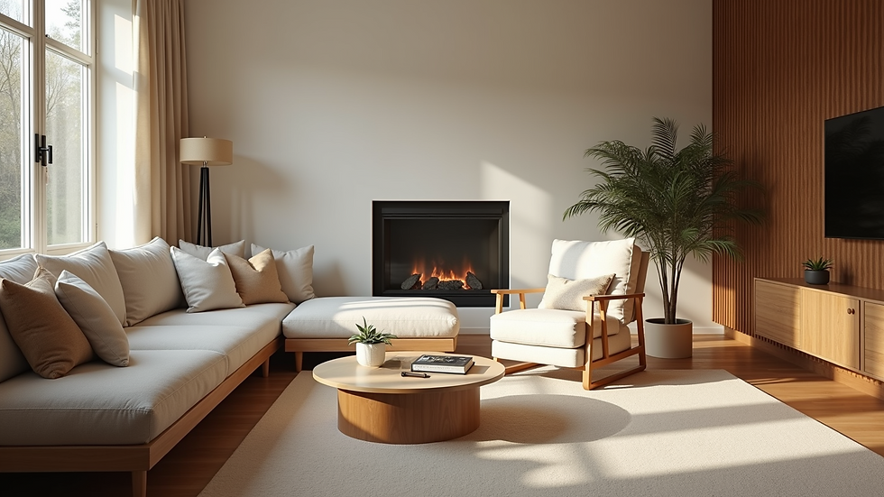 Eye-level view of a cozy living room filled with dream inspiration materials