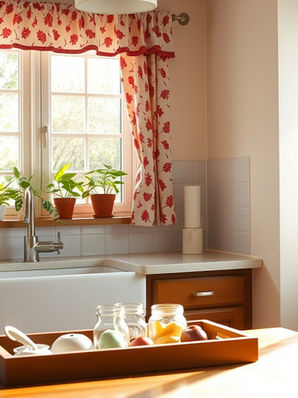 Transform Your Kitchen into a Cozy Haven with Red and White Cafe Curtains and Coordinated Accessories