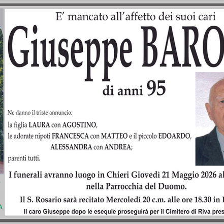 E' mancato all'affetto dei suoi cari Giuseppe BAROLO..