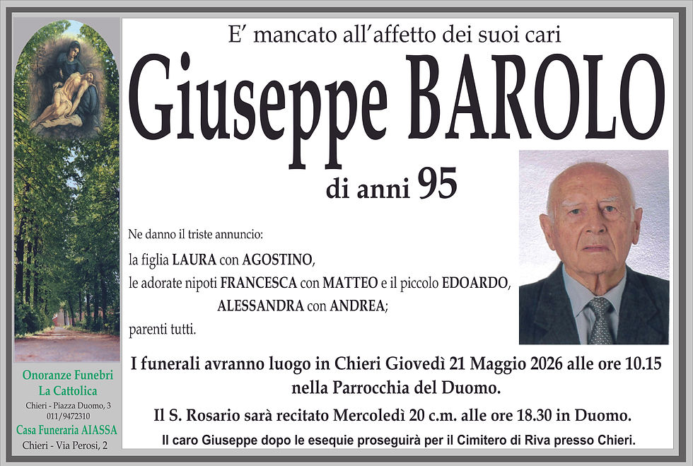 E' mancato all'affetto dei suoi cari Giuseppe BAROLO..