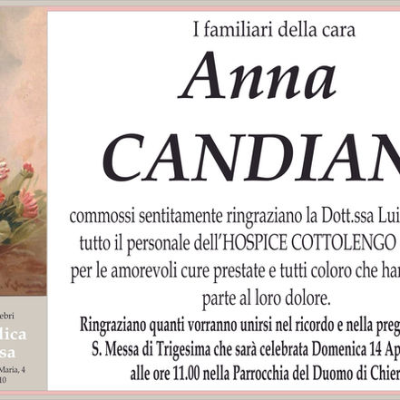 In memoria della cara ANNA CANDIAN