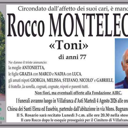 Circondato dall'affetto dei suoi cari, è mancato Rocco MONTELEONE...