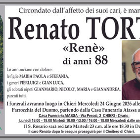 Circondato dall'affetto dei suoi cari è mancato Renato Torta..