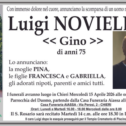 Con immenso dolore nel cuore, annunciano la scomparsa di un uomo meraviglioso...GINO NOVIELLO...