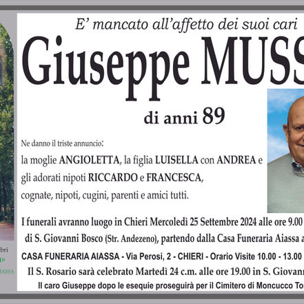 E' mancato all'affetto dei suoi cari Giuseppe Musso..