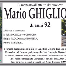 E' mancato all'affetto dei suoi cari Mario Ghiglione..