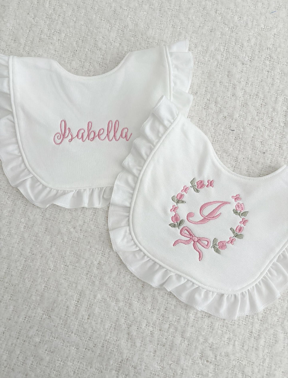 Thumbnail: 2 pack of Personalised Frilly Floral Bibs