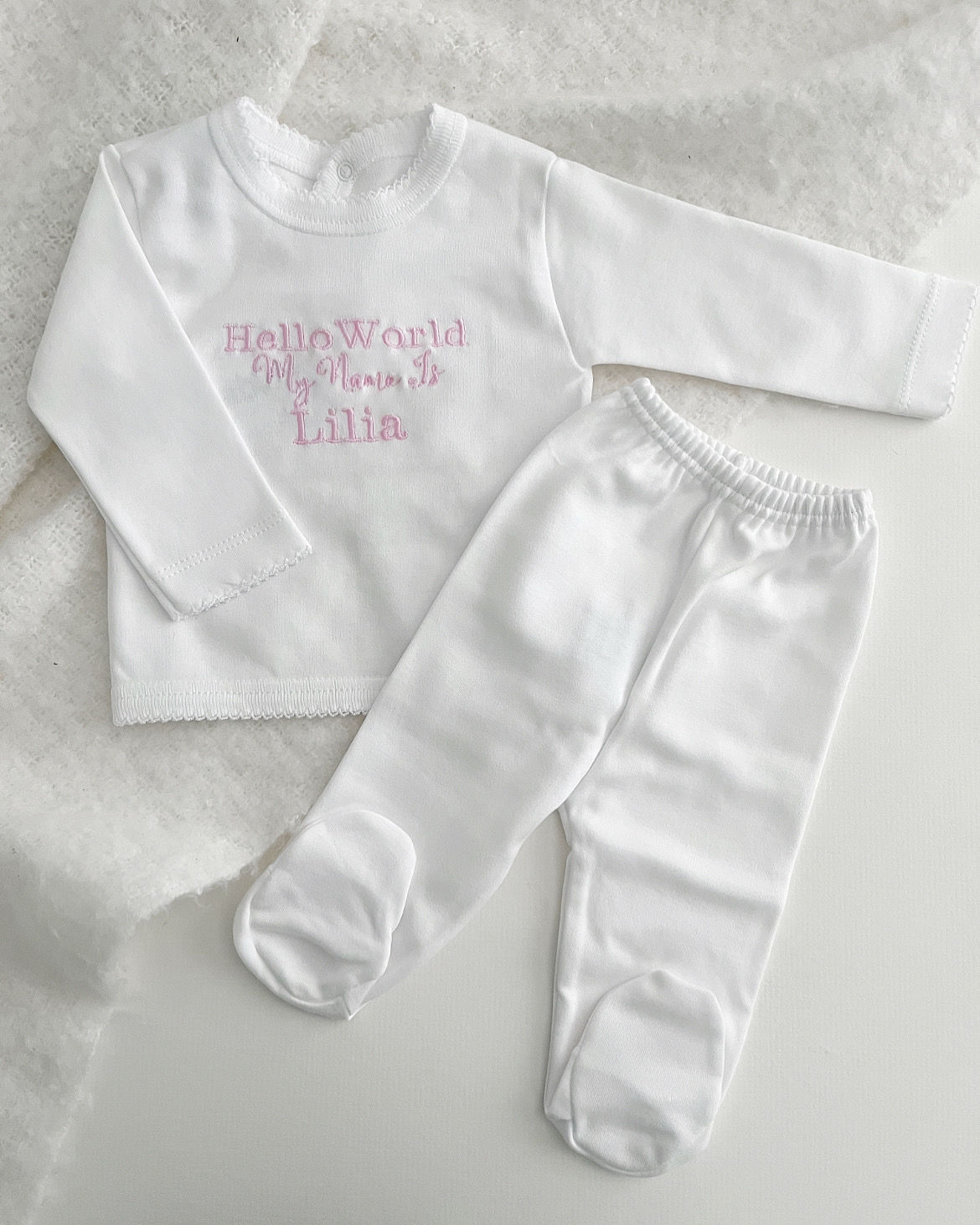 Personalised embroidered Little Star name announcement set 