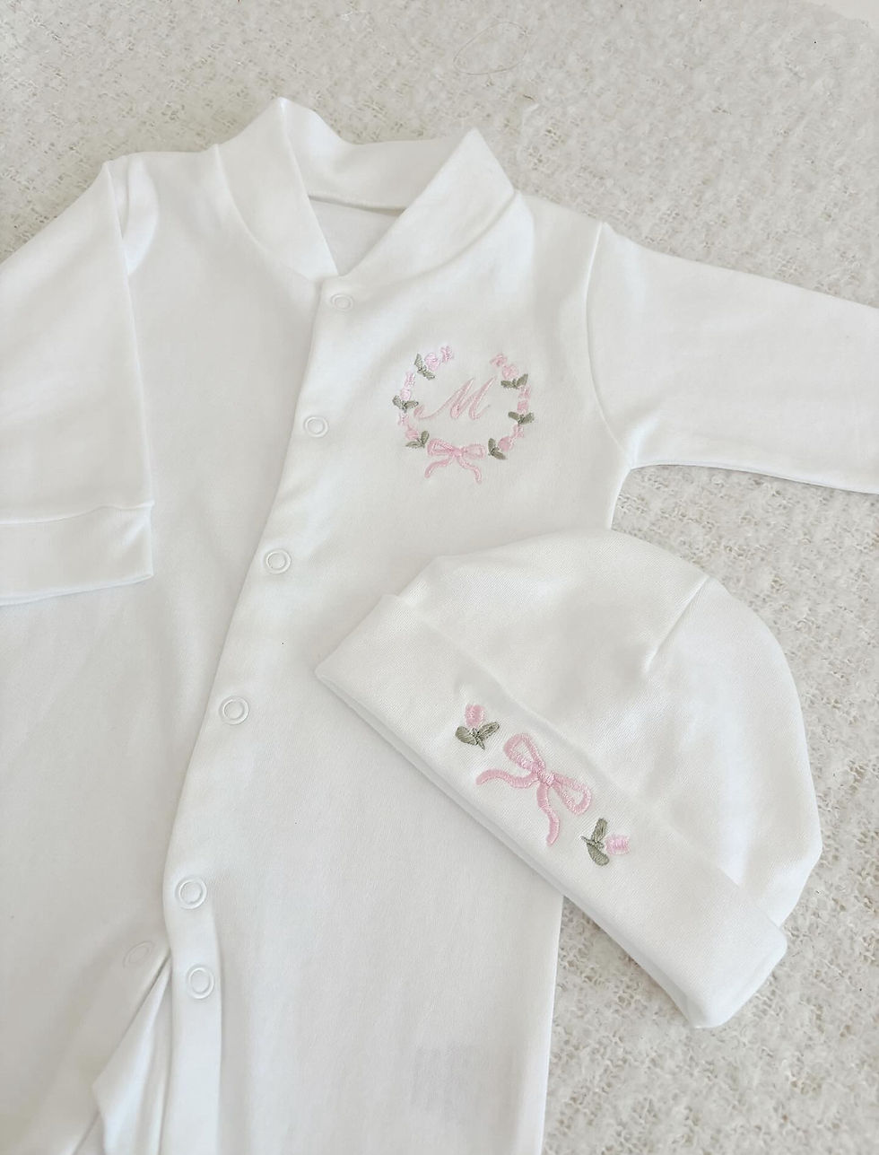 Thumbnail: Floral Wreath Sleepsuit & Hat Set