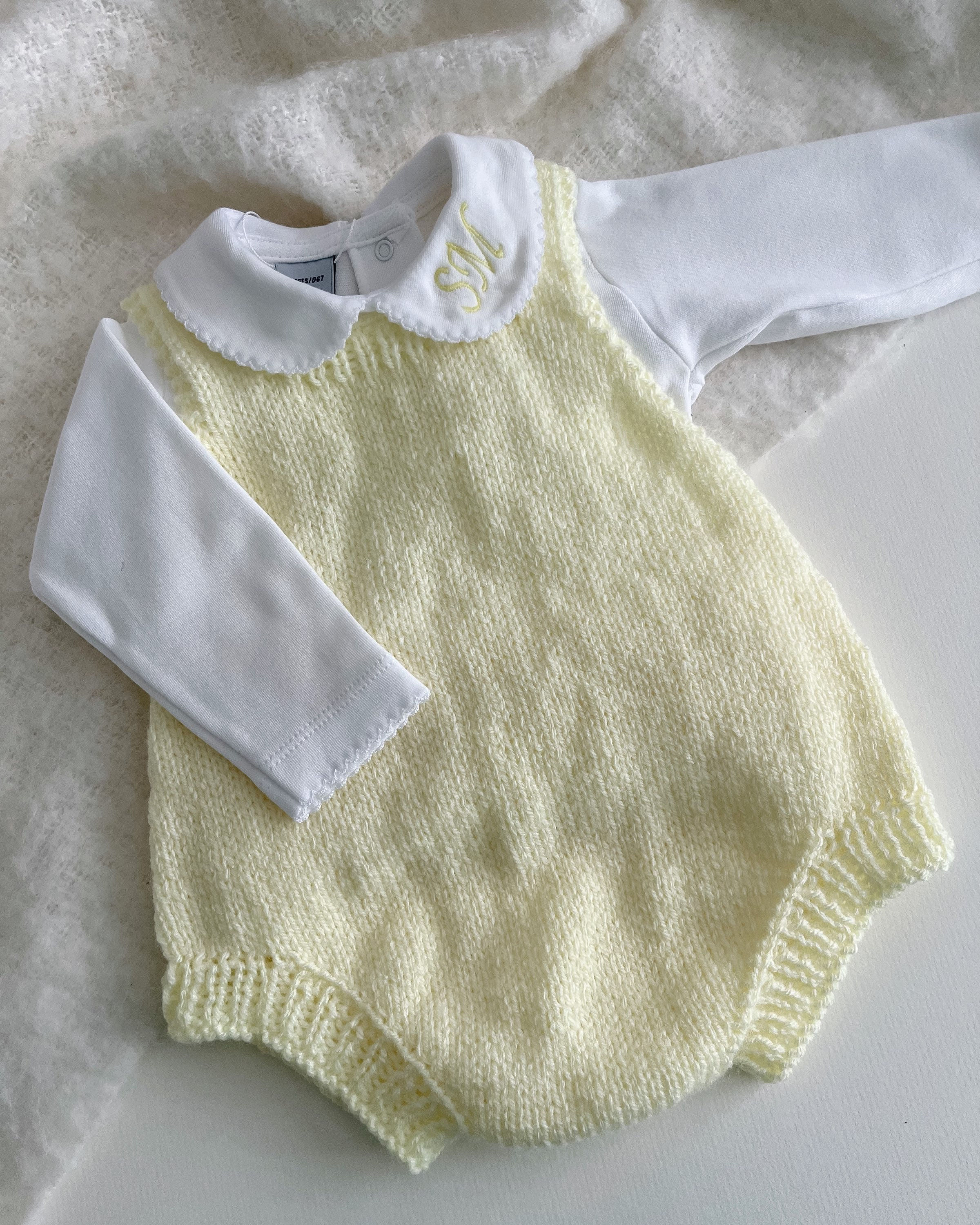 Handmade exclusive knitted romper & personalised bodysuit set