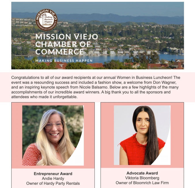 Виктория Блумберг удостоена награды Advocate Award на ежегодном Women in Business Luncheon