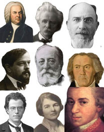 Bach, Grieg, Satie, Debussy, Saint-Saens, Beethoven, Mahler, Beyer, Mozart, Bearbeitungen