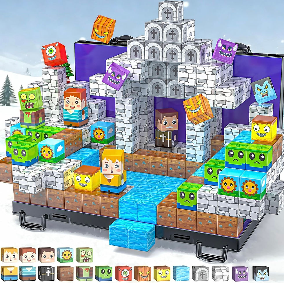 Thumbnail: 84-Piece Magnetic Building Blocks Set w/ Storage Case – Monsters & Plants