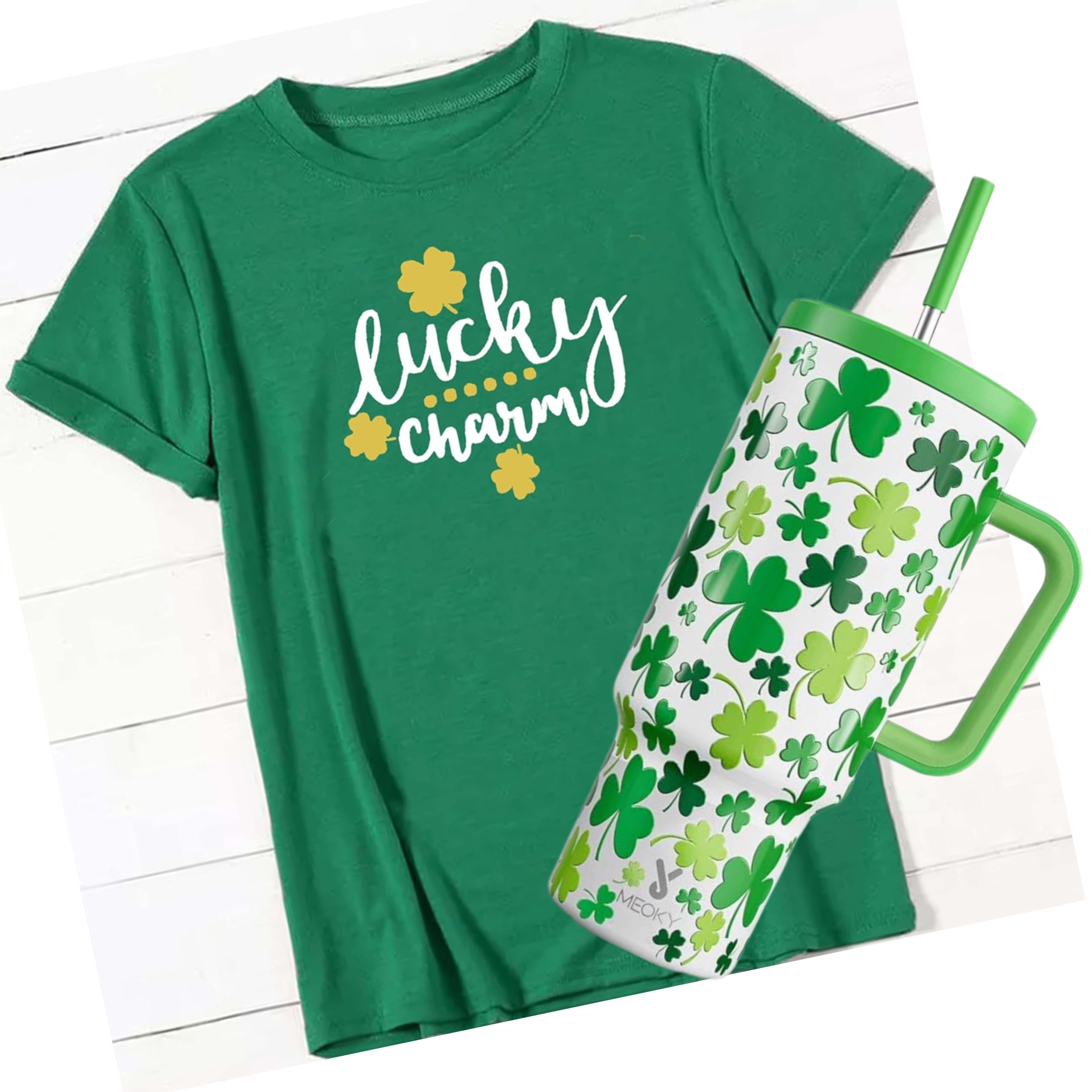 St. Patrick’s Day Large T-shirt Lucky Charm & 40 oz Stainless Steel Tumbler 