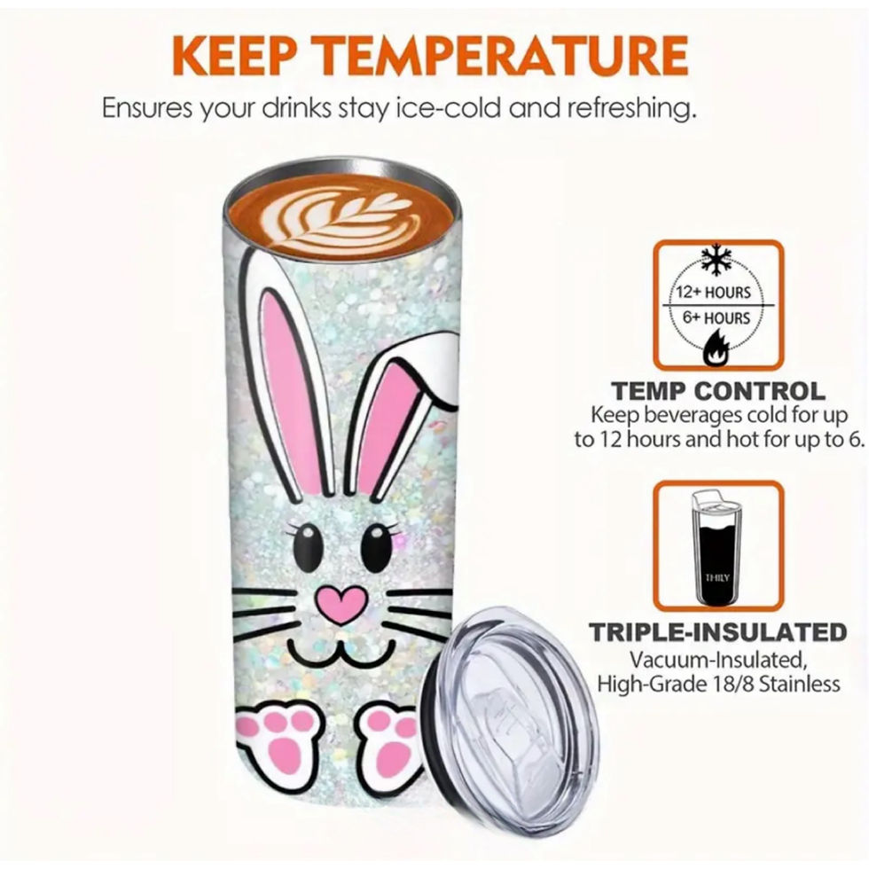 Thumbnail: Bunny Sparkle 20 oz Stainless Steel Tumbler with straw