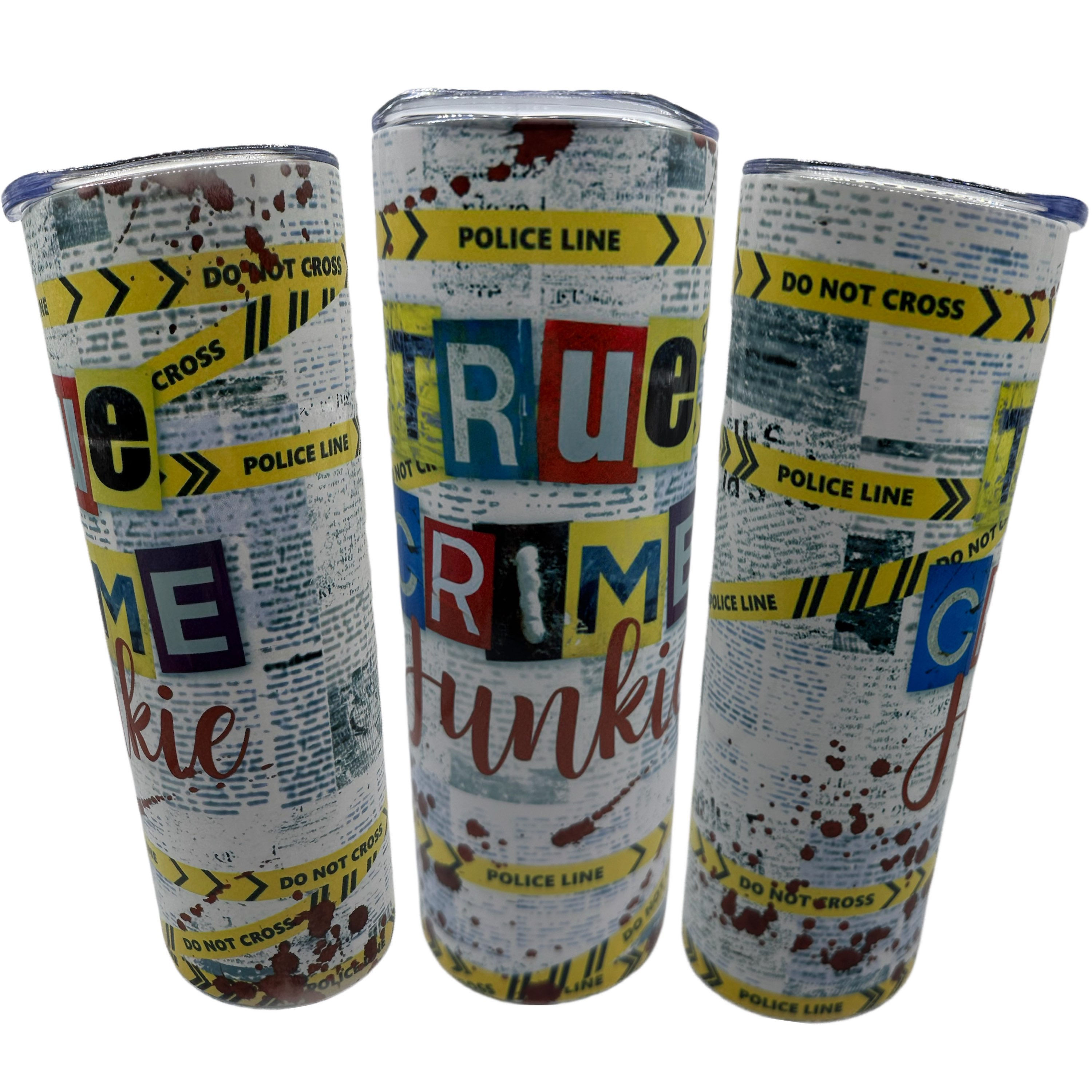 20 oz. TRUE CRIME JUNKIE SUBLIMATED TUMBLER with lid & straw
