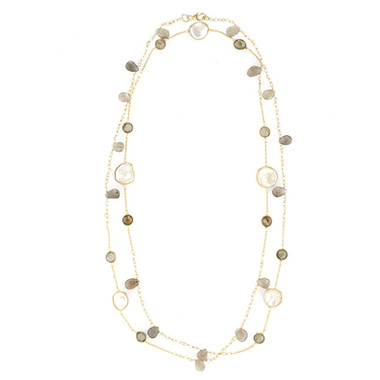 Labradorite & Pearl long necklace
