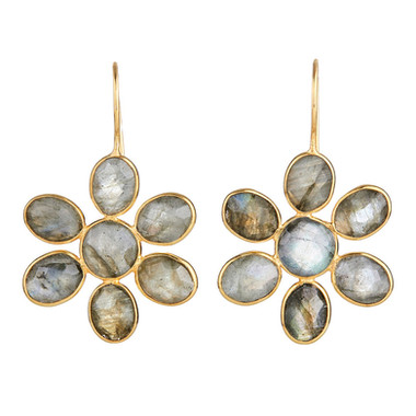 Large Labradorite Flower Earrings