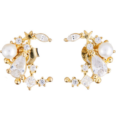 Crescent Studs with Pearl & Pavé cz