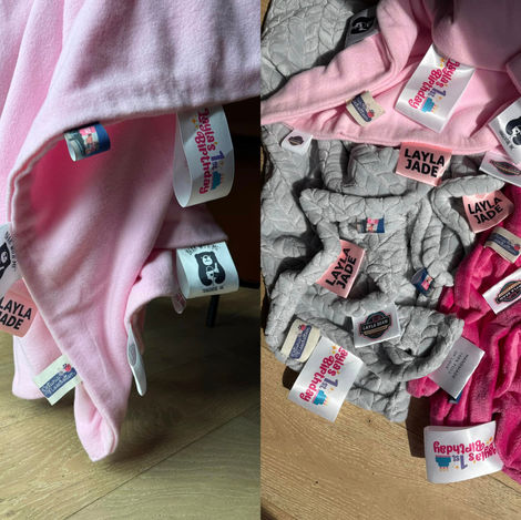 "Naturally, fabric tags were an essential part of the celebration! I meticulously designed each tag to be printed on fabric, ensuring they perfectly aligned with the party's theme. After sourcing the ideal fabric for the blankets, I hand-sewed every tag onto the blankets myself, transforming them into meaningful keepsakes. These thoughtful creations weren’t just part of the event—they became lasting mementos for everyone to cherish long after the party ended.