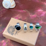 Whitby Jet and Tourmaline Silver Statement Rings