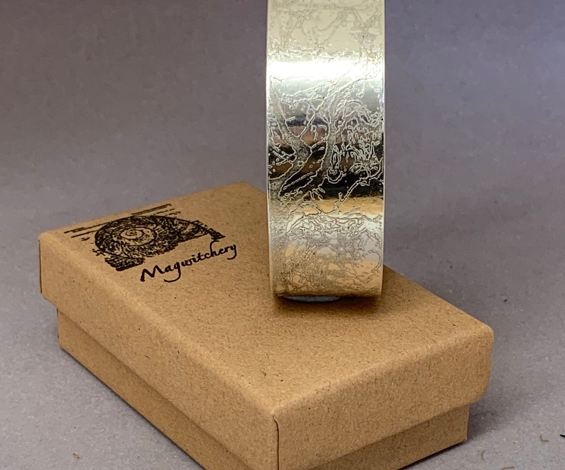 Etched Sterling Silver Cuff 2.5cm Wild Wood Design - Magwitchery
