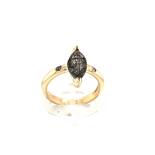 Thumbnail: Tourmalated Quartz Black & White Diamond Gold Ring