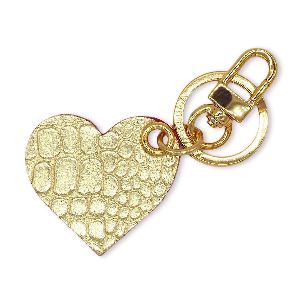 Thumbnail: Gold Crocodile Print Leather Heart Key Ring