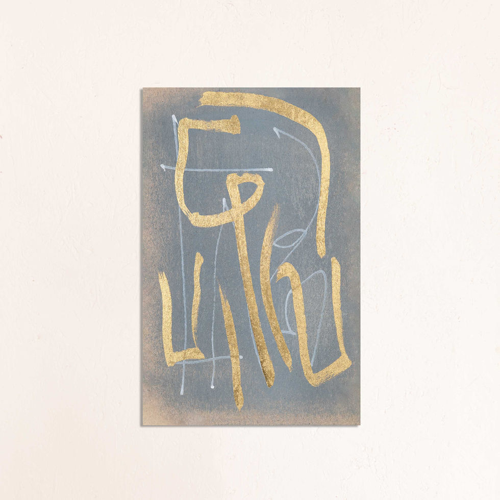 Prayer, an expressive gestural abstract painting balancing thoughtful dark tones with warm gold lines for a calming, contemplative presence. For collectors drawn to organic, earthy, abstract expressionist wall art.