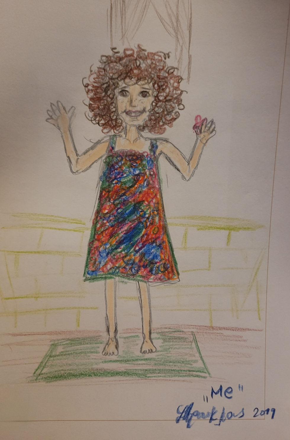 Ich mit 4 Jahren (glaube ich): eine Zeichnung basierend auf einem Foto von mir