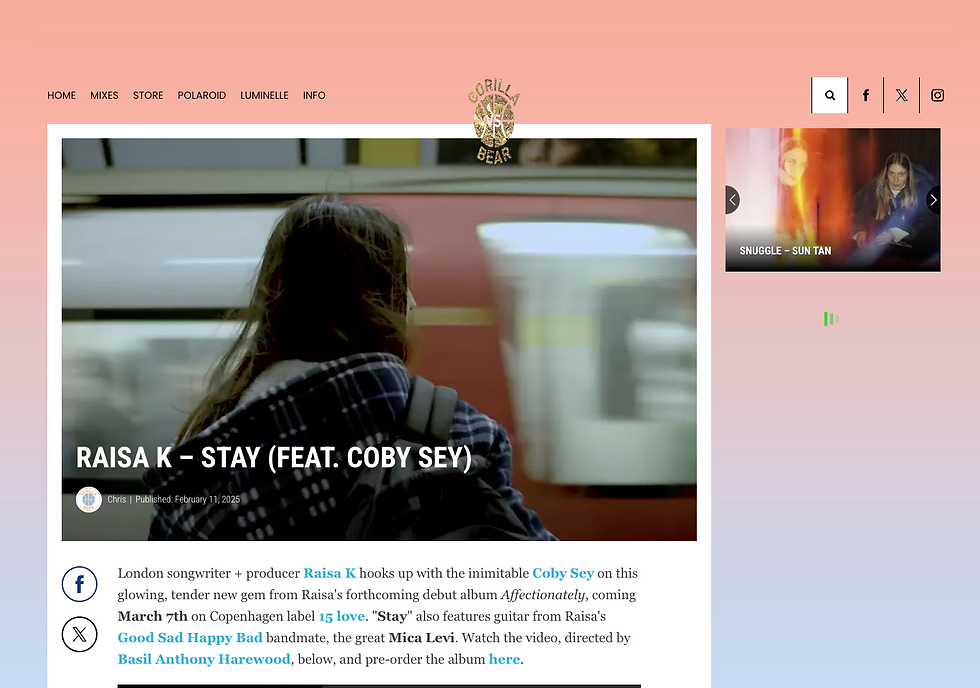 GorillavsBear Blog: Raisa K – Stay (feat. Coby Sey) - Watch the video, directed by Basil Anthony Har