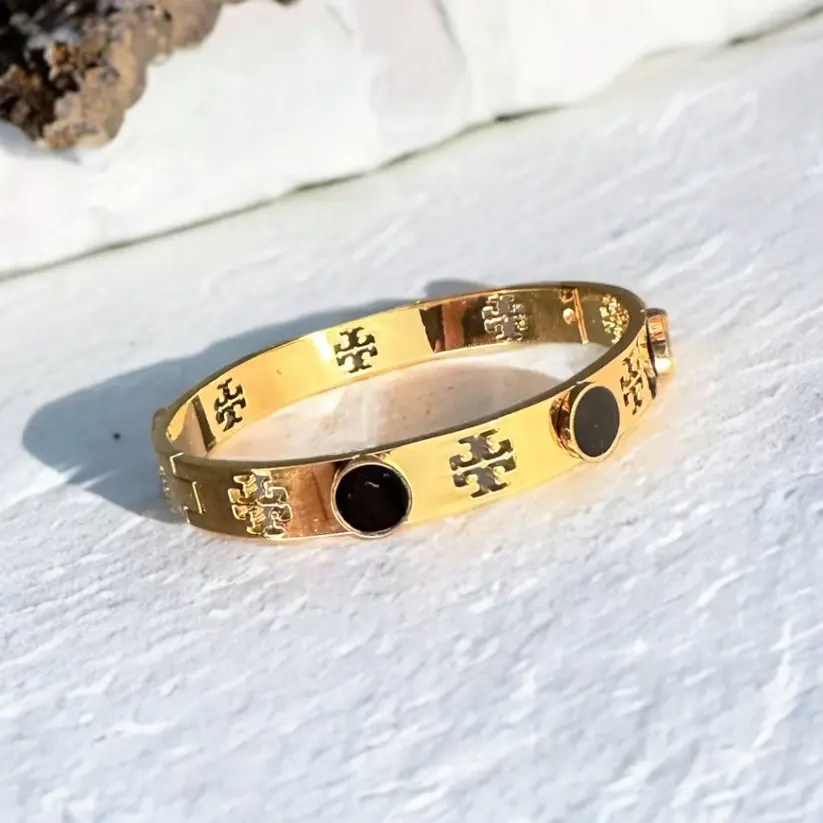 Thumbnail: Black Gemstone - Gold Bracelet