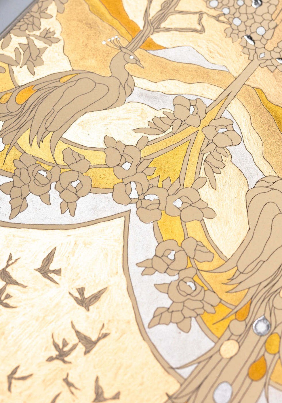 Thumbnail: Golden Peacocks - Hand painted wall art