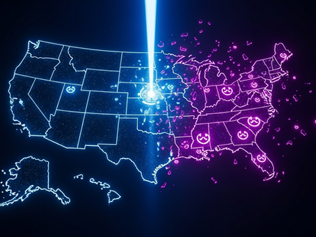 Image showing an map of the USA illuminated in futuristic lights with a beam on Washington DC