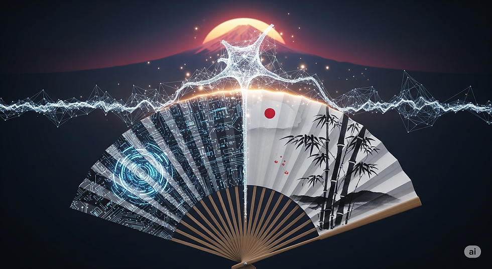 Image showing an image of a fan half decorated with AI and the other half with Japanese symbolism