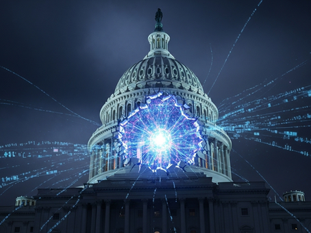 Image showing the Whitehouse with a hidden AI brain streaming out advanced data