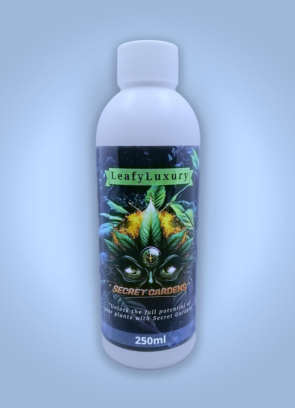 Image shows Secret Gardens' LeafyLuxury additive fertiliser